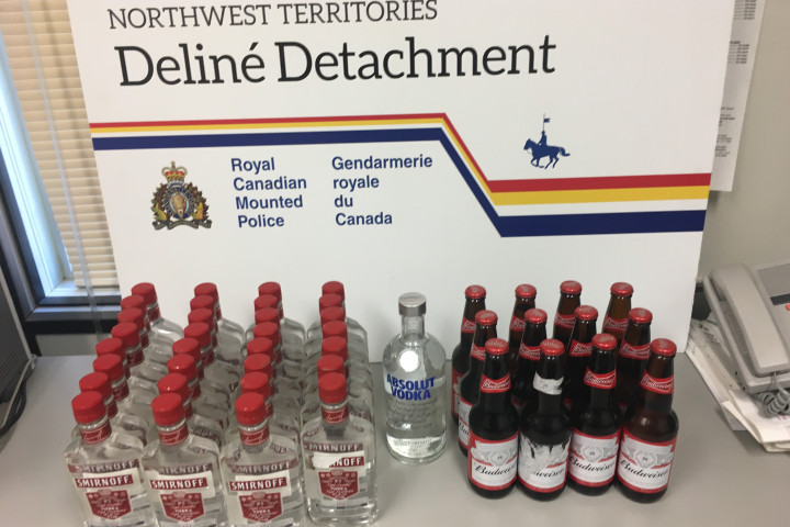Tampered with beer bottles and liquor seized by Deline RCMP. 