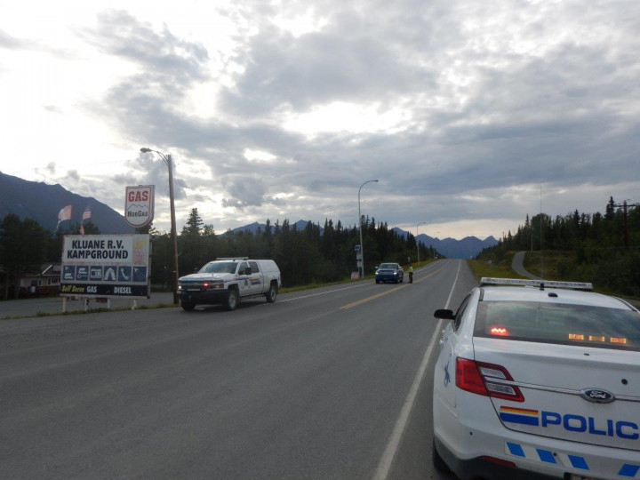 Haines Junction RCMP conducting a check-stop in Haines Junction, Yukon on August 1, 2019.