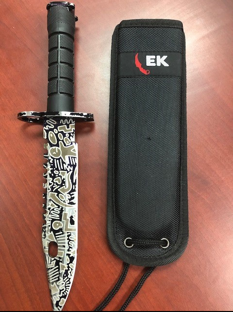 Bayonet hunting knife left behind at seasonal cottage break and enter in York Harbour that happened between August 1, 2019 and August 2, 2019.