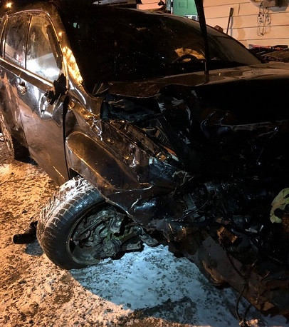 Vehicle involved in single-vehicle collision on Roaches Line on December 23, 2019. Driver was arrested for impaired driving.