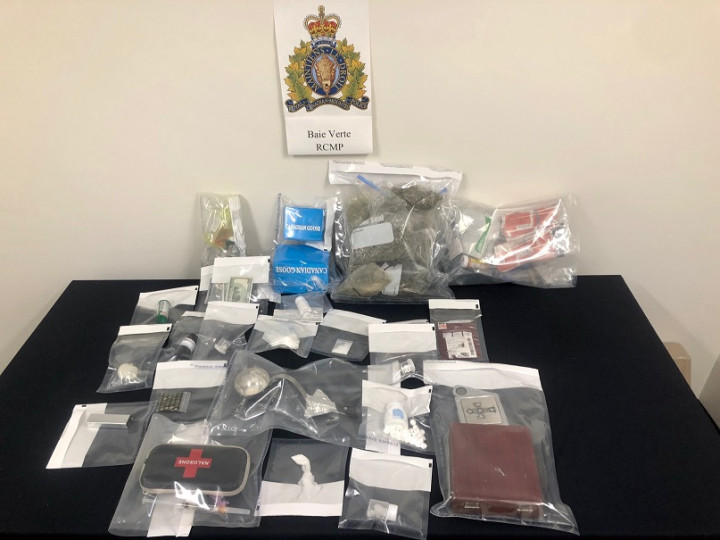 Baie Verte RCMP locates a quantity of drugs, contraband tobacco and other illegal items following an investigation into a single-vehicle collision on the TCH near South Brook on March 8, 2020.