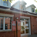 The exterior and main entrance of the library.