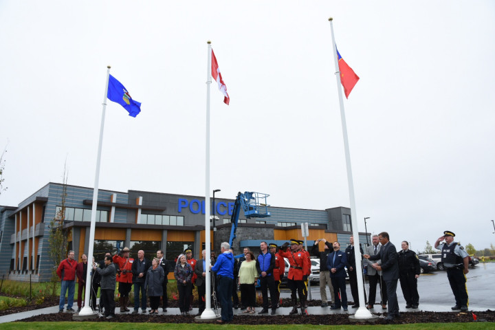 To mark the event, City of Spruce Grove Mayor Stuart Houston, Town of Stony Plain Mayor William Choy and Parkland County Mayor Rodney Shaigec were on site for the inaugural flag raising at the detachment.