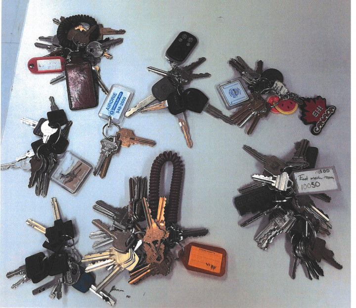 Several sets of vehicle keys.