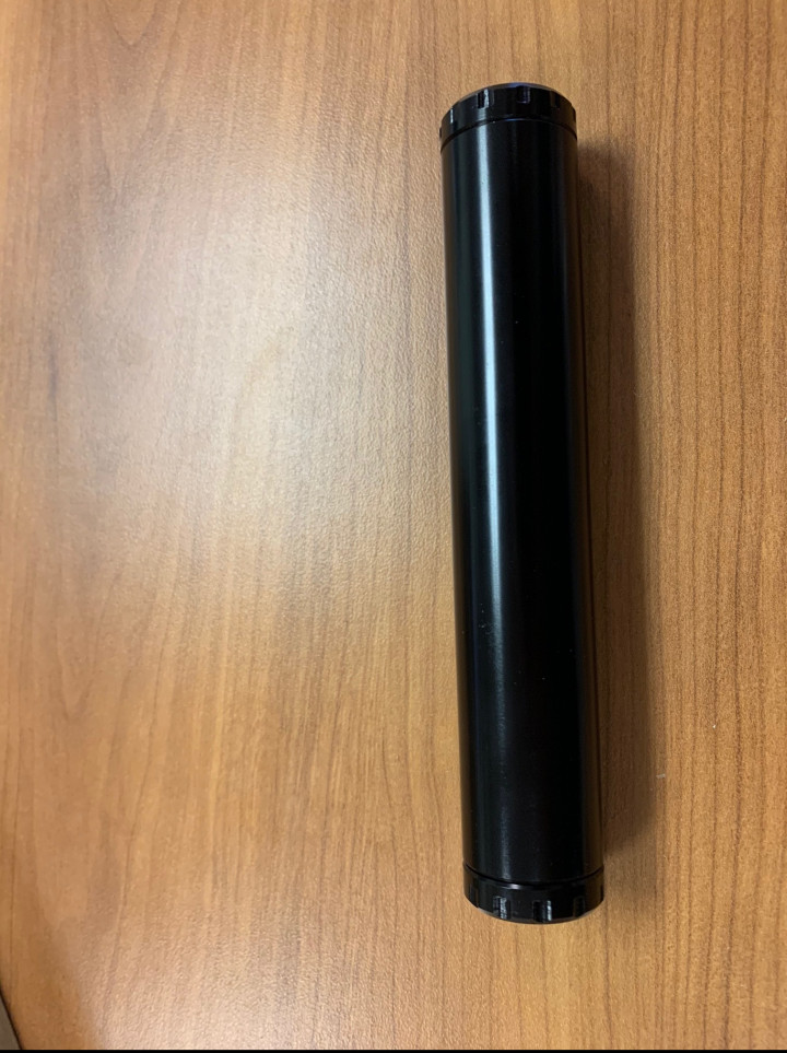 A firearm silencer seized by RCMP NL in May, 2020, following interception by CBSA of a package headed to a home in Conception Bay North.