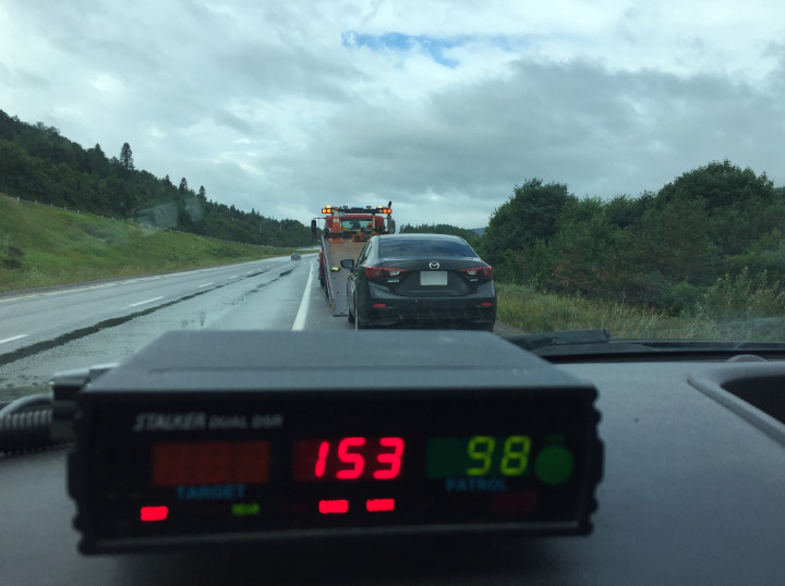 RCMP Traffic Services West seizes vehicle following speeds of 153 kms/hr on the TCH near Humber Valley Resort. 