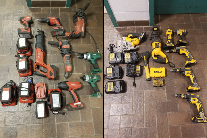 outils et pièces d'équipement retrouvés