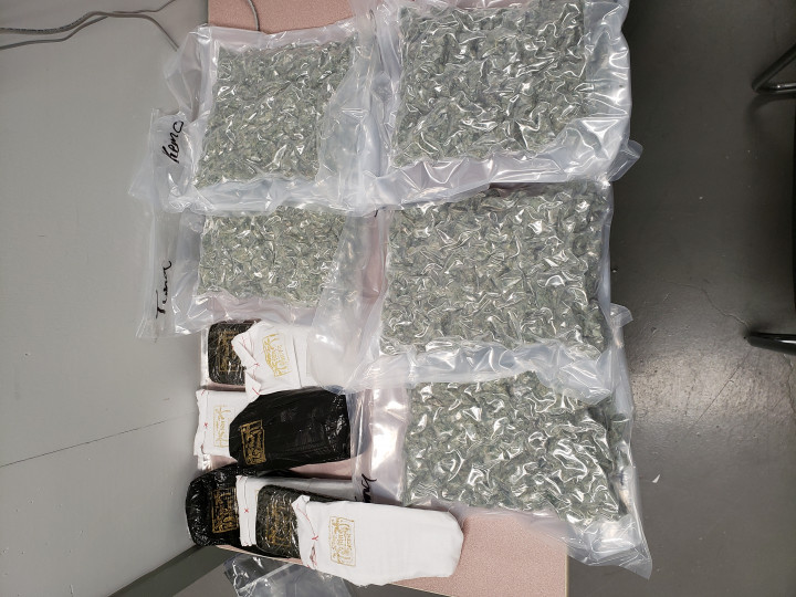 Cannabis marihuana and hashish seized during an investigation into the illegal importation of cannabis products into the province.
