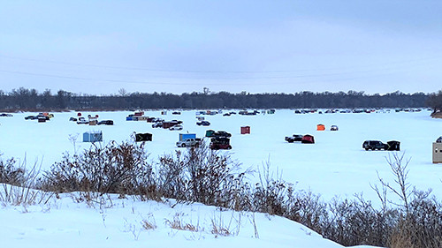 Ice shacks on the Red River