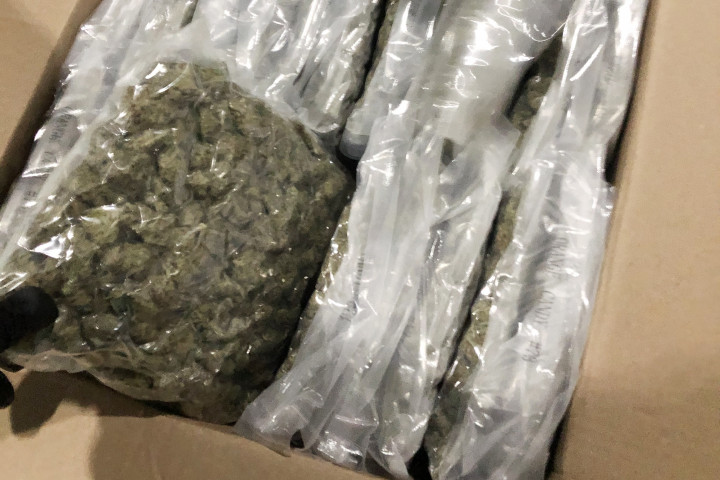 photograph depicts dried Cannabis in plastic bag packaging