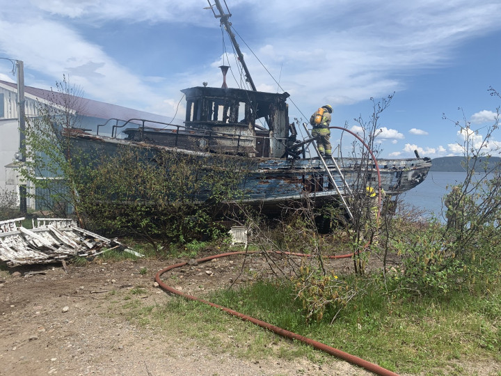 A suspected arson destroyed this dry docked vessel in Springdale on June 2, 2021.