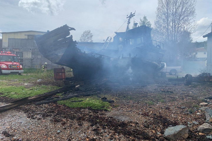 A suspected arson destroyed this dry docked vessel in Springdale on June 2, 2021.