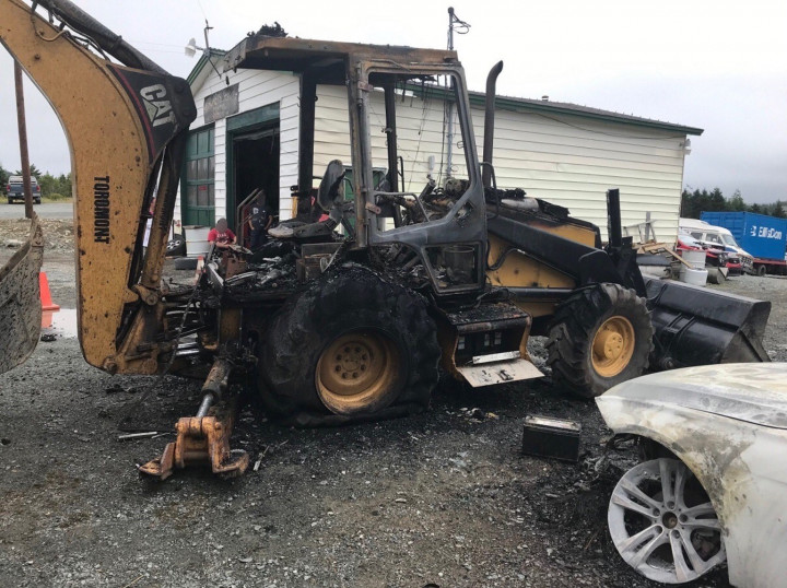 This tractor was damaged by fire while parked at Mahoney's Towing impound yard in North River on September 3, 2021.