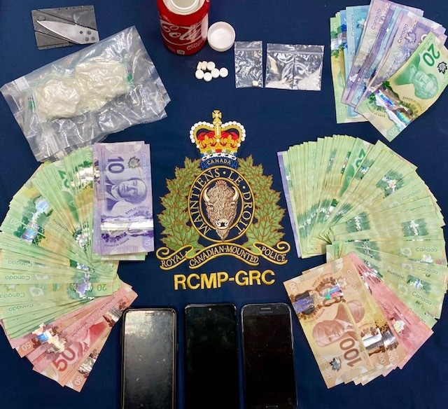 Quantities of cocaine, cash, prescription pills, suspected methamphetamine and other items, consistent with possession for the purpose of trafficking, were seized at a traffic stop conducted by Deer Lake RCMP on November 19, 2021.