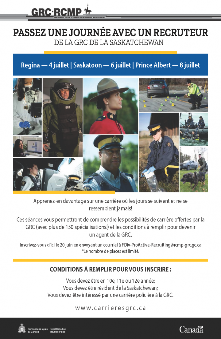 Passez une journée avec une affiche de recruteur. Contient les mêmes informations que le corps du communiqué.