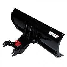 A black TRIC brand snow plow attachment is shown. 