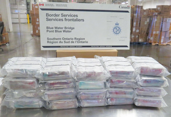 Bundles of suspected narcotics seized at the Blue Water Bridge on December 11, 2022