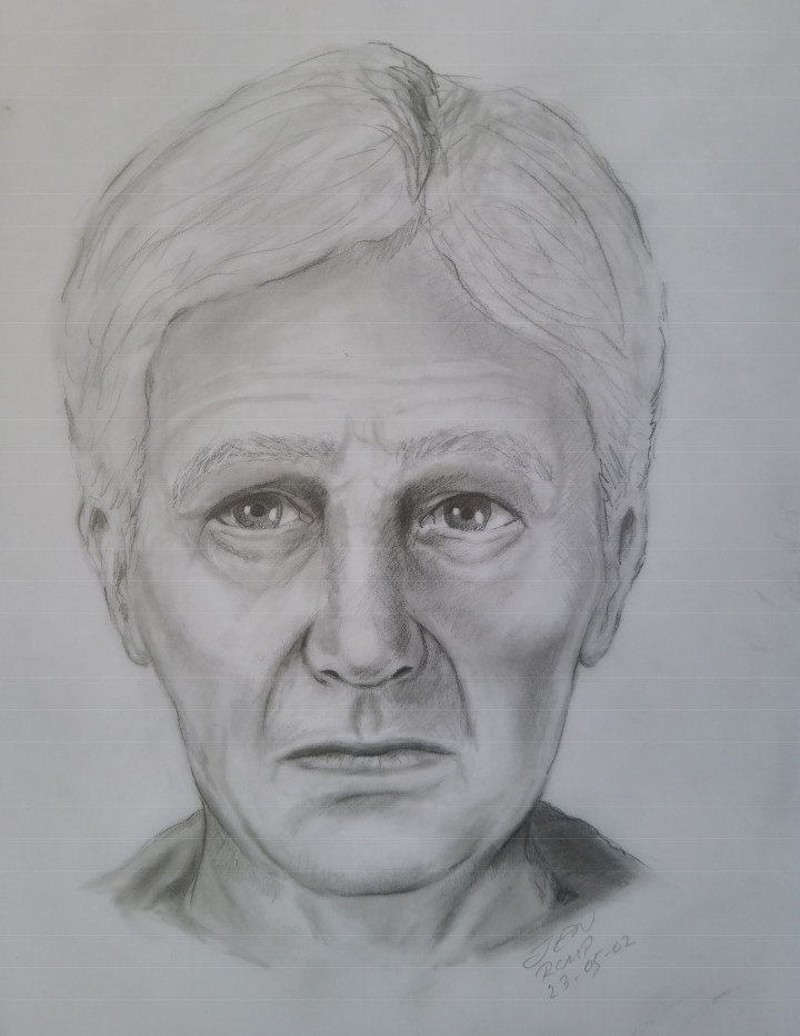 Forensic drawing of an elderly man found near the Takhini River