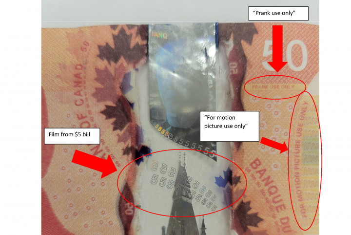 Image d'un faux billet de banque canadien.