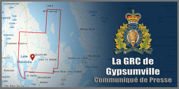 Signe de communiqué de presse de la GRC de Gypsumville