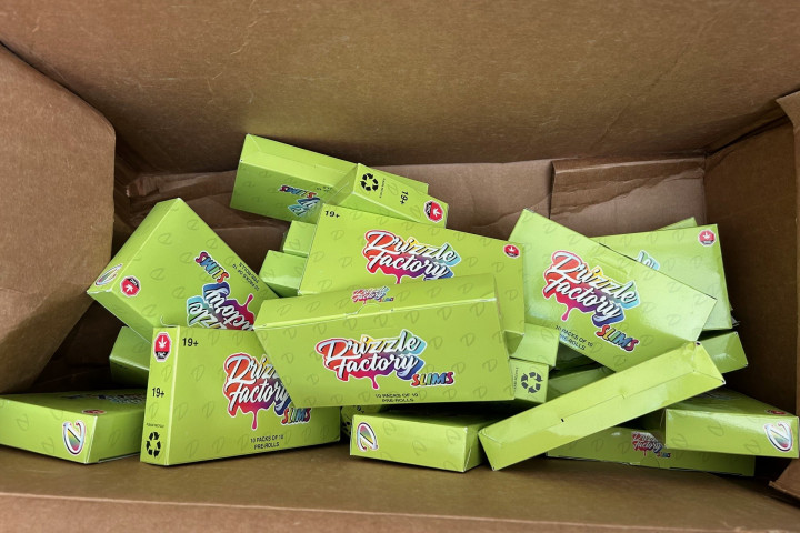 A box containing boxes of pre-rolled illicit cannabis