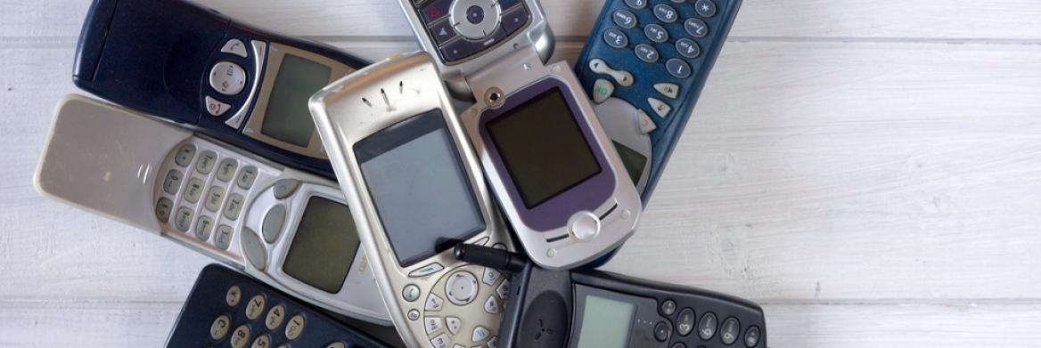 A pile of old cellphones.