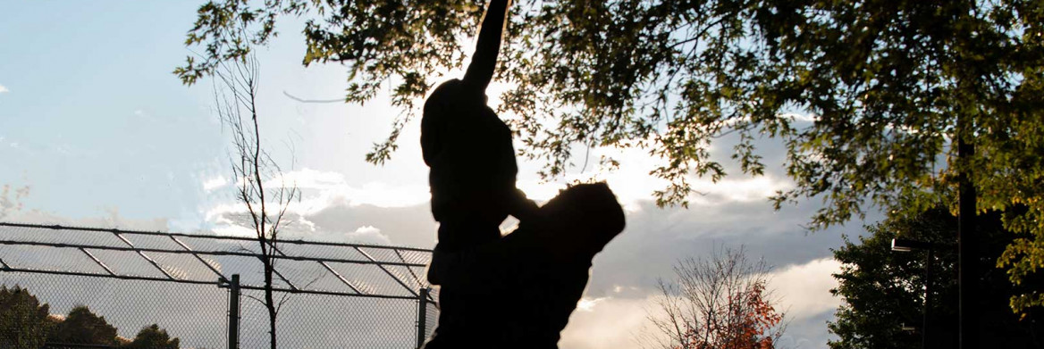 Silhouette d'une femme tenant un enfant dans ses bras dans un parc.