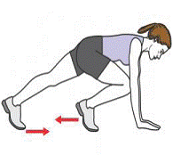 A person is starting a Mountain Climber with the right knee in front.